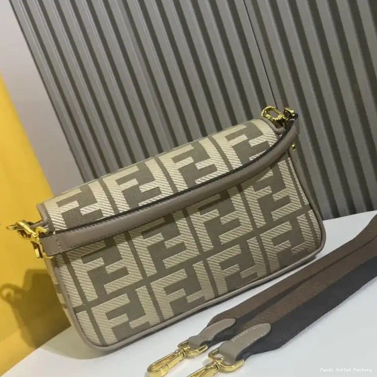 Cheap HOT Bag FF In Motif Grey Medium Fendi Canvas Baguette 0515